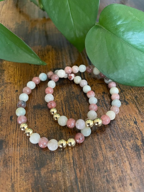 Bracelet - Amazonite + Plum Blossom Jasper