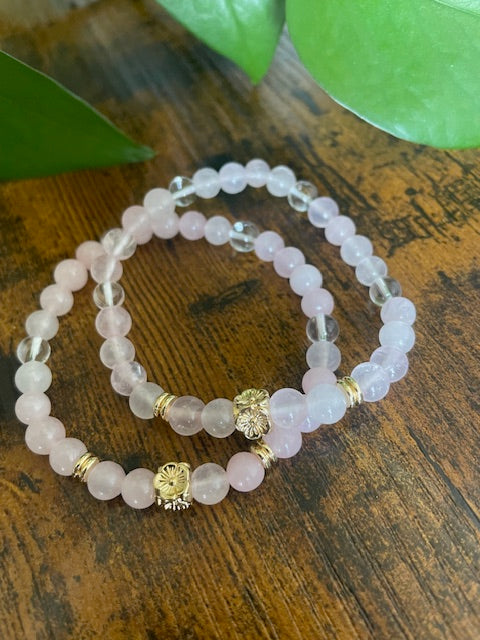 Bracelet - Pink Quartz + White Crystal: