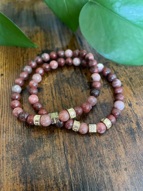 Bracelet - Red Sesame Jasper + Cherry Blossom Jasper