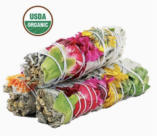 'Joy' Floral White Sage Smudge Stick